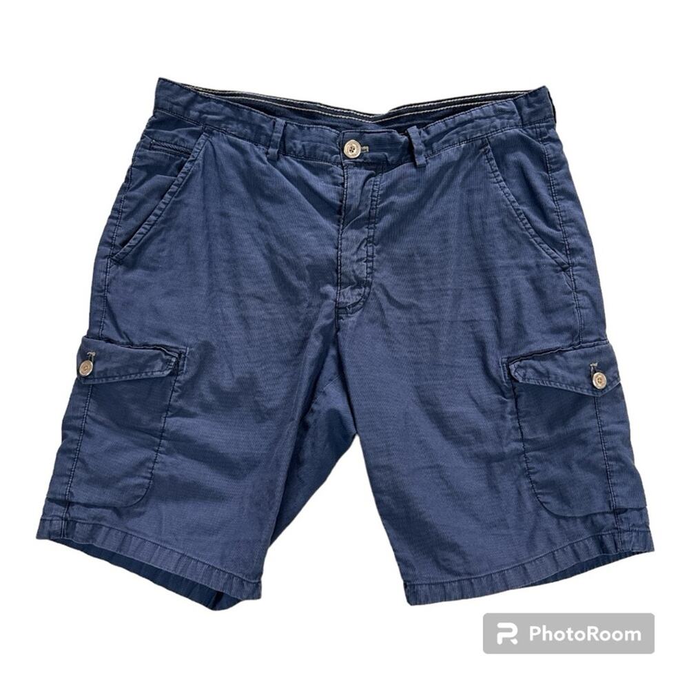 Massimo Dutti Men’s Short Cargo Linen Blend Blue 32